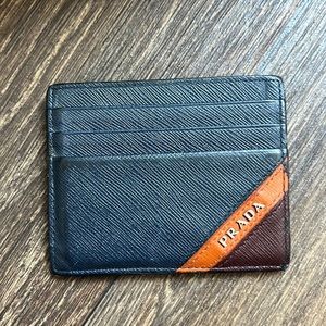 Prada Saffiano Mens Baltico Blue Credit Card Wallet Silver Logo 2MC223 –  Queen Bee of Beverly Hills